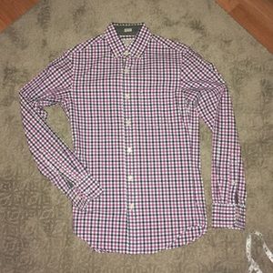J. Crew slim fit white/navy/purple gingham shirt